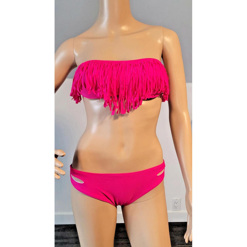 Woman Medium Hot Pink Bikini, Top/Low Rise Brazilian  Bottom 2 Piece